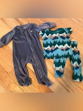 Kickee Pants Teal & Aqua Mountain Print Baby Pajama Set